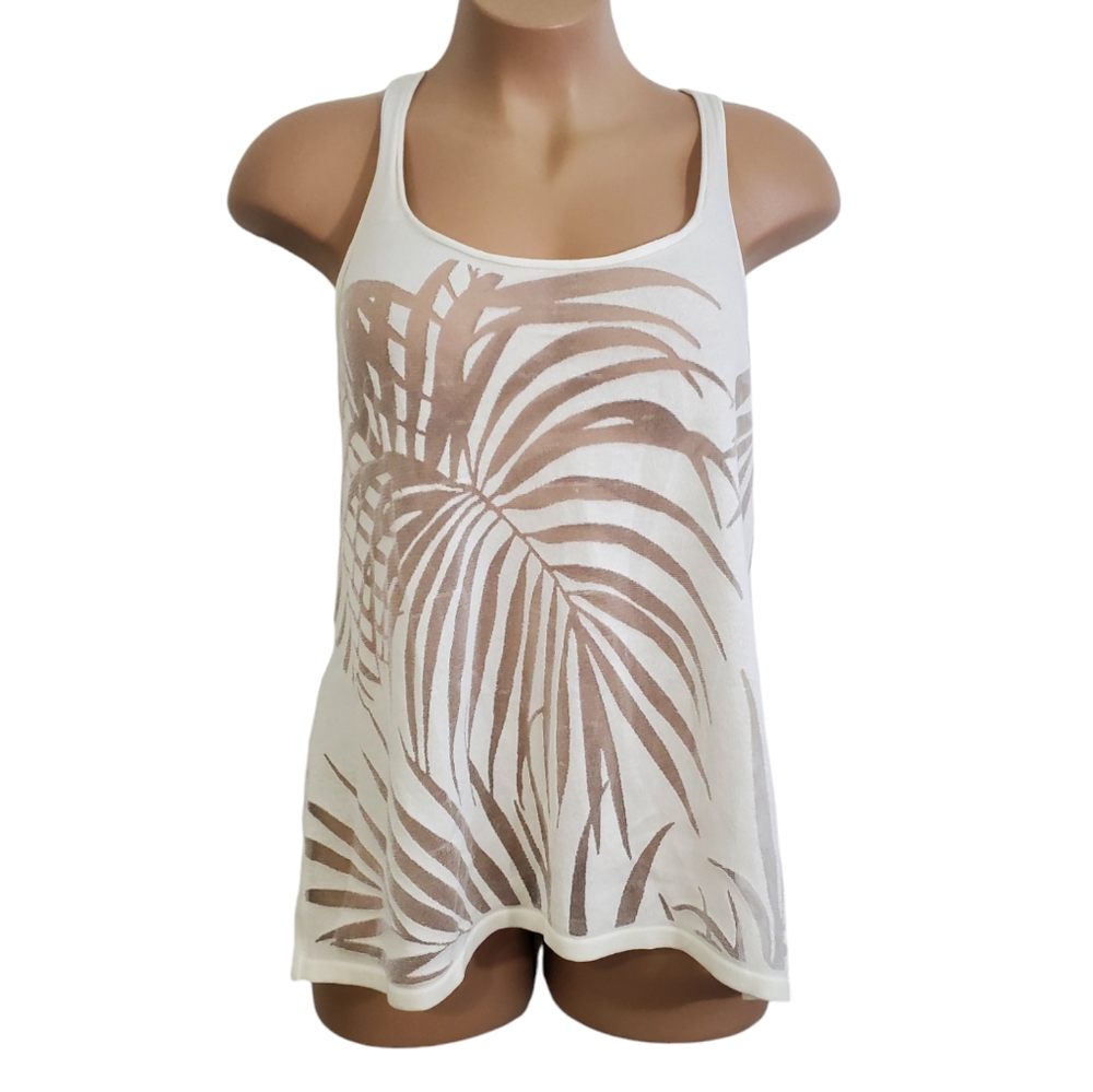 Lane Bryant Palm Burnout Ribbed Tank/Swimsuit Cover-up White ~ NWT Sz 26/28